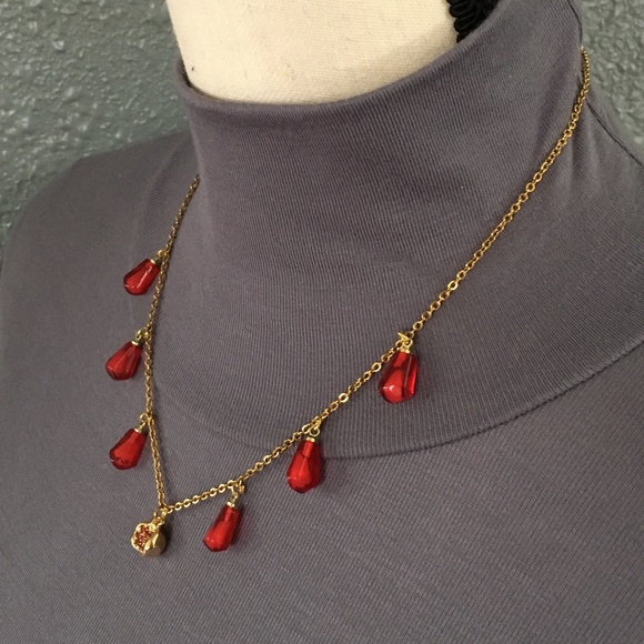 Persephone Greek Roman Goddess Pomegranate and Seeds Handmade Gold Red Necklace - Picture 6 of 15